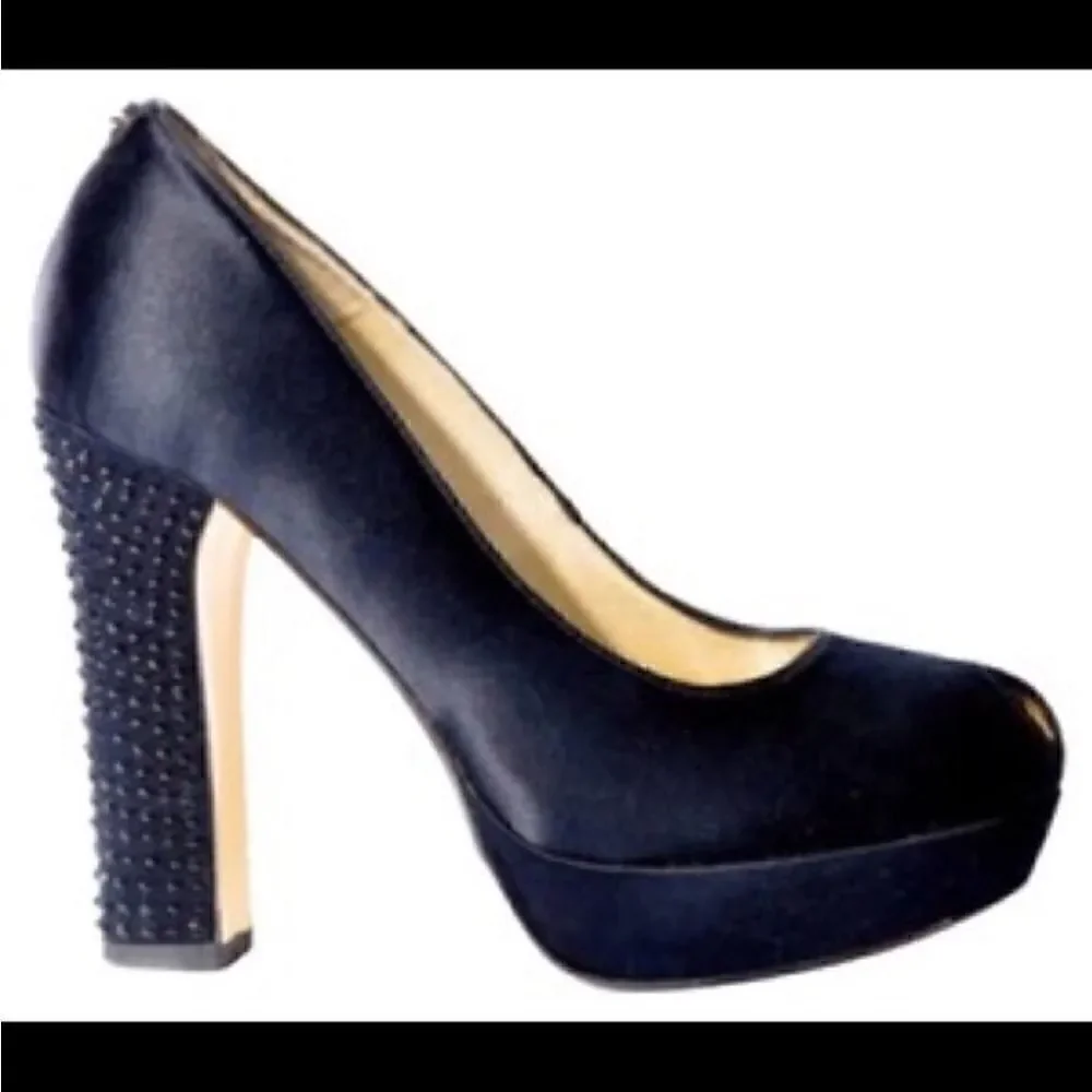 Michael Kors EUC Nadia Black Satin Crystal Heels with Peep Toe Heels